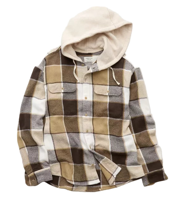 American Eagle Mens AE Hooded Flannel Shirt