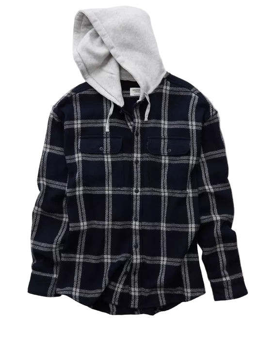 American Eagle Mens AE Hooded Flannel Shirt