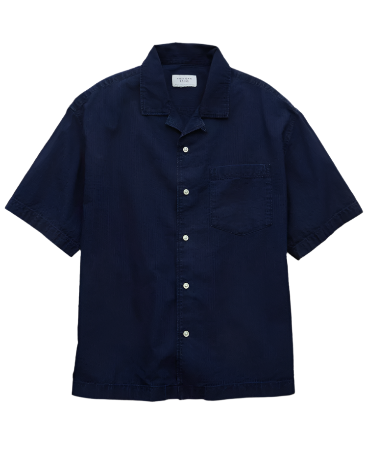 American Eagle Mens AE Poolside Short Sleeve Button Up Shirt
