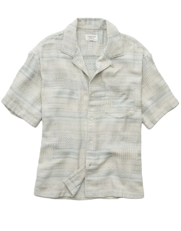 American Eagle Mens AE Textured Stripe Button-Up Poolside Shirt