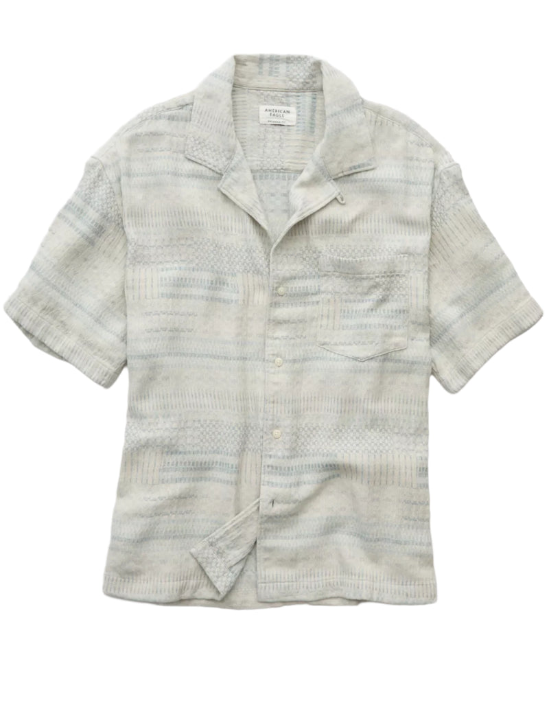 American Eagle Mens AE Textured Stripe Button-Up Poolside Shirt