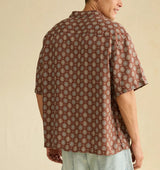 American Eagle Mens AE Relaxed Fit Camp Collar Button-Up Short Sleeve Shirt