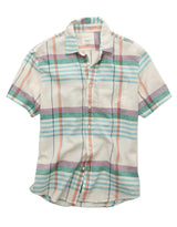 American Eagle Mens AE Standard Fit Linen-Blend Button-Up Short Sleeve Shirt