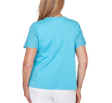 Ruby Road Womens Solid Eyelet Sleeve Tee With Necklace