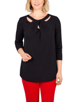 Ruby Rd. Womens 3/4 Sleeve Draped Solid Crepe Top