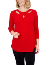 Ruby Rd. Womens 3/4 Sleeve Draped Solid Crepe Top