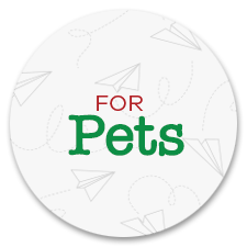 Round white sign with 'FOR PETS' text on a white background