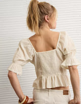 American Eagle Womens AE Puff Sleeve Pintuck Blouse