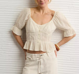 American Eagle Womens AE Puff Sleeve Pintuck Blouse