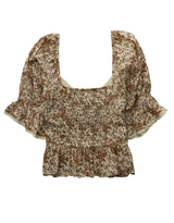 American Eagle Womens AE Pleated Blouse with Puff Sleeves