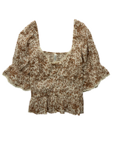 American Eagle Womens AE Pleated Blouse with Puff Sleeves