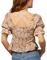 American Eagle Womens AE Pleated Blouse with Puff Sleeves