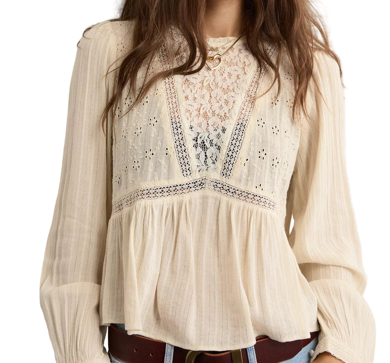 American Eagle Womens AE High Neck Lace Long Sleeve Blouse