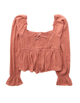 American Eagle Womens AE Ribbon Long-Sleeve Blouse