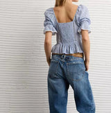 American Eagle Womens AE Puff Sleeve Pintuck Blouse