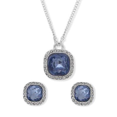 Nine West Silver-Tone Blue Cushion Boxed Necklace And Earrings Set