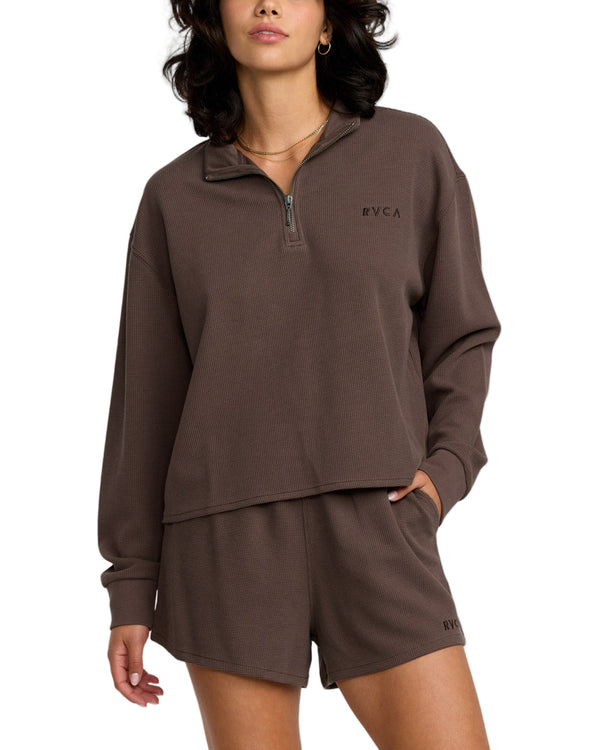 RVCA Womens Glory Waffle Half Zip Sweatshirt