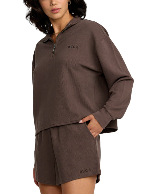 RVCA Womens Glory Waffle Half Zip Sweatshirt