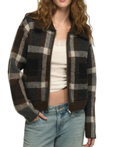 Lucky Brand Womens Plaid Bomber Sweater Jacket