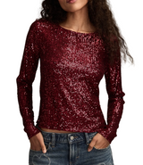 Lucky Brand Womens Sequin Long Sleeve Top
