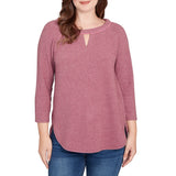 Ruby Rd. Womens Heather Cozy Knit 3/4 Sleeve Top