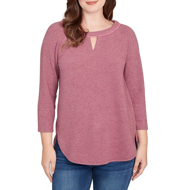 Ruby Rd. Womens Heather Cozy Knit 3/4 Sleeve Top