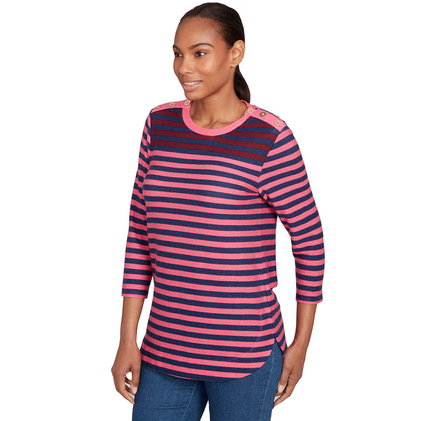 Ruby Rd. Womens Blocked Yoke Stripe Hitachi Top