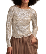 Lucky Brand Womens Sequin Long Sleeve Top