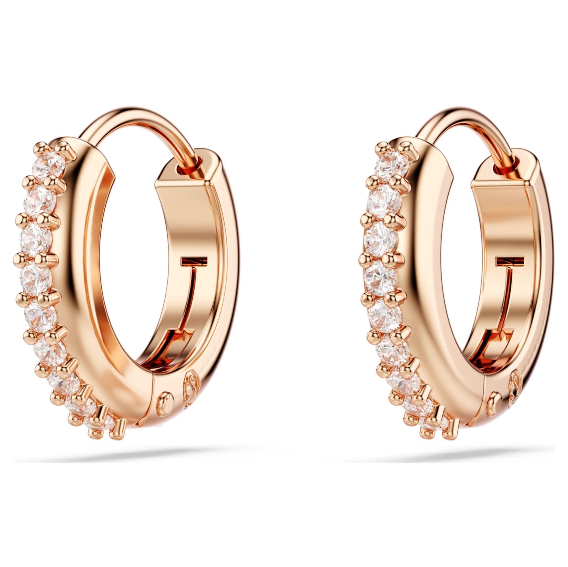 Swarovski Matrix Hoop Earrings - Round cut, White, Rose gold-tone plated