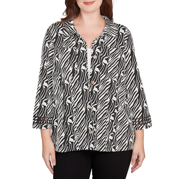 Ruby Rd. Womens Zebra Jacquard Knit Jacket