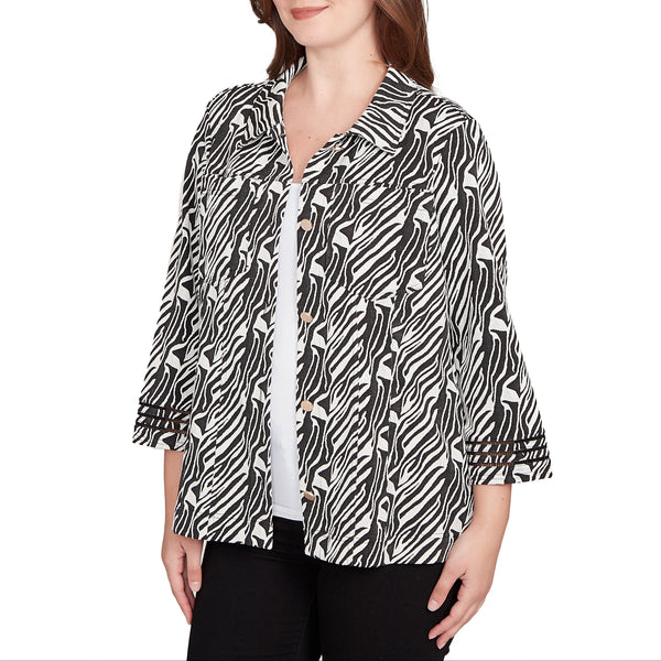 Ruby Rd. Womens Zebra Jacquard Knit Jacket