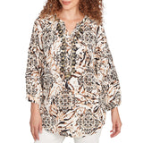 Ruby Rd. Womens Mixed Animal Crepe Gauze Top