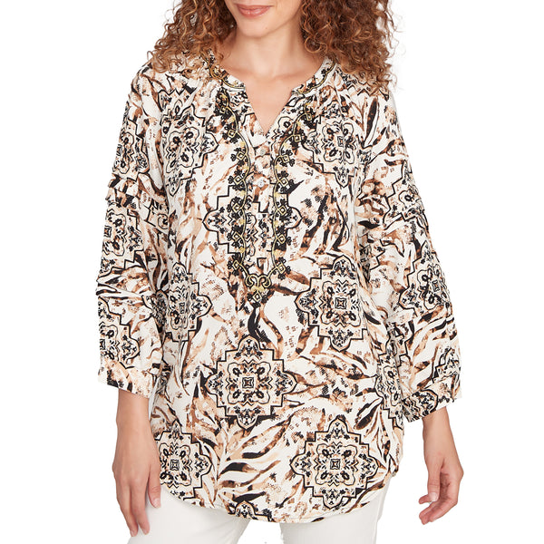 Ruby Rd. Womens Mixed Animal Crepe Gauze Top