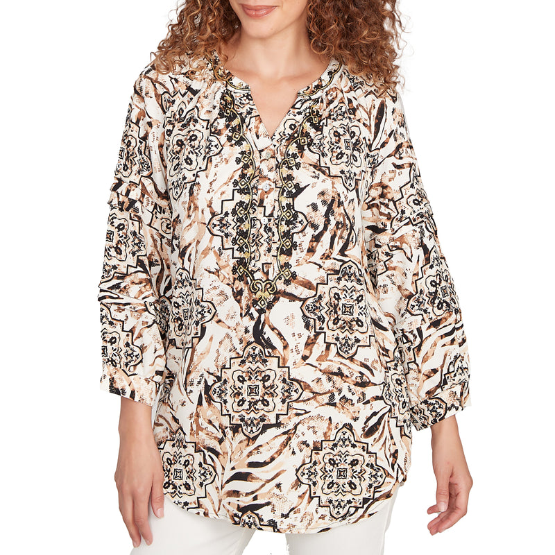 Ruby Rd. Womens Mixed Animal Crepe Gauze Top