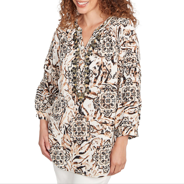 Ruby Rd. Womens Mixed Animal Crepe Gauze Top