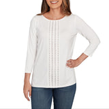 Ruby Rd. Womens Embellished Solid Knit 3/4 Sleeve Top