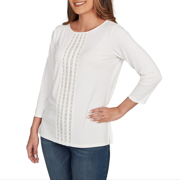 Ruby Rd. Womens Embellished Solid Knit 3/4 Sleeve Top
