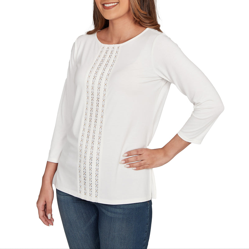 Ruby Rd. Womens Embellished Solid Knit 3/4 Sleeve Top