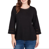 Ruby Rd. Womens Animal Solid Jacquard 3/4 Sleeve Top