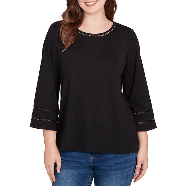 Ruby Rd. Womens Animal Solid Jacquard 3/4 Sleeve Top