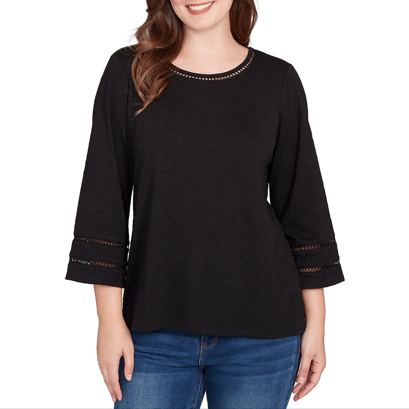 Ruby Rd. Womens Animal Solid Jacquard 3/4 Sleeve Top