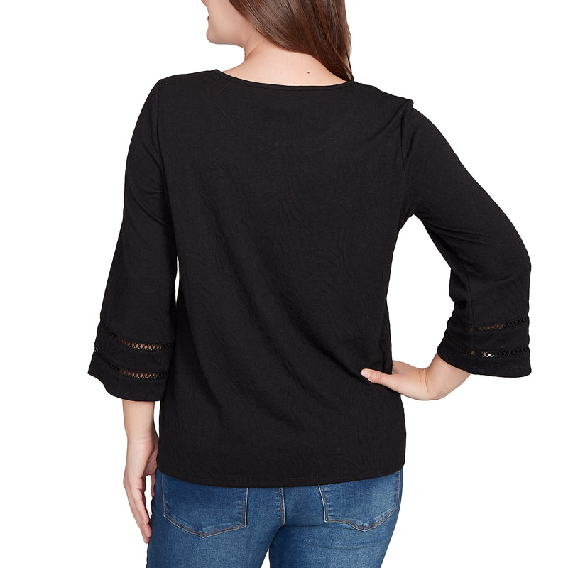 Ruby Rd. Womens Animal Solid Jacquard 3/4 Sleeve Top
