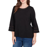 Ruby Rd. Womens Animal Solid Jacquard 3/4 Sleeve Top