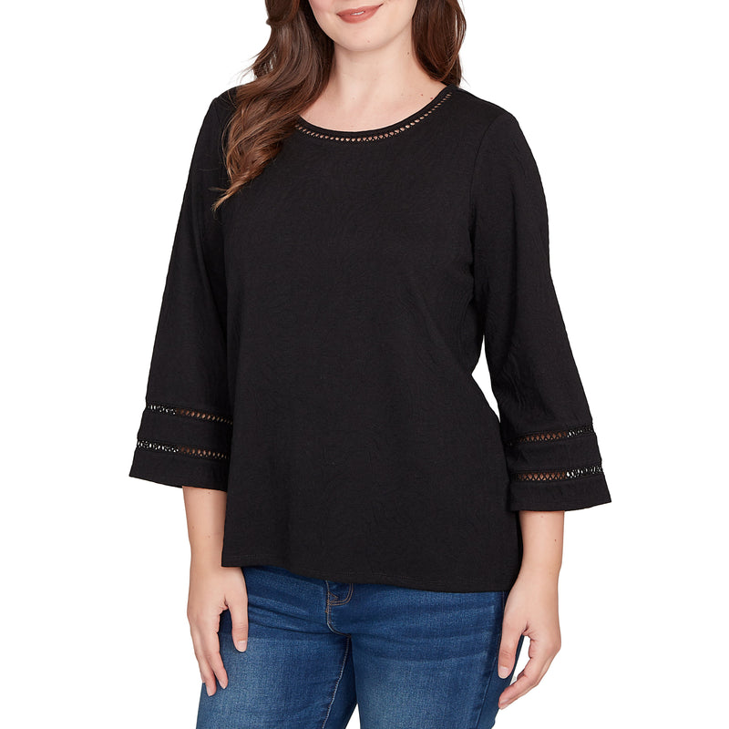 Ruby Rd. Womens Animal Solid Jacquard 3/4 Sleeve Top