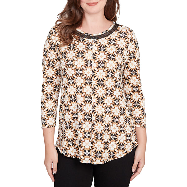 Ruby Rd. Womens Knint Geometric 3/4 Sleeve Top