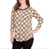 Ruby Rd. Womens Knint Geometric 3/4 Sleeve Top