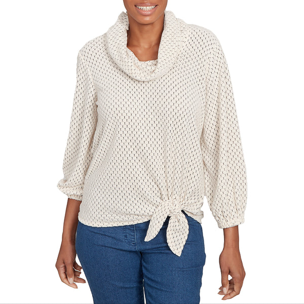 Ruby Rd. Womens Cowl Neck Honeycomb Chenille Long Sleeve Top
