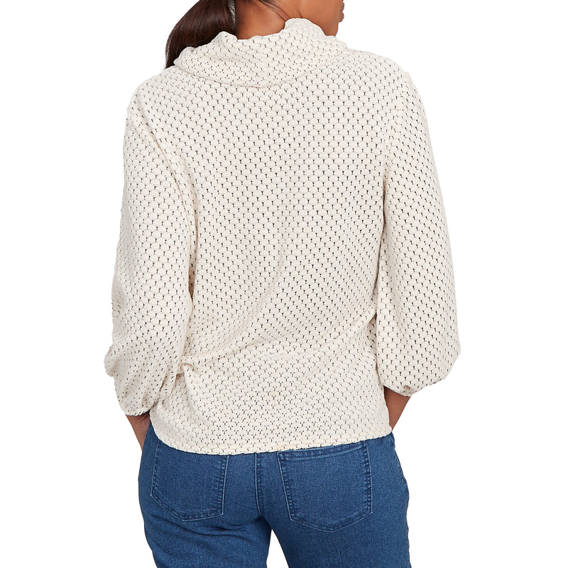 Ruby Rd. Womens Cowl Neck Honeycomb Chenille Long Sleeve Top