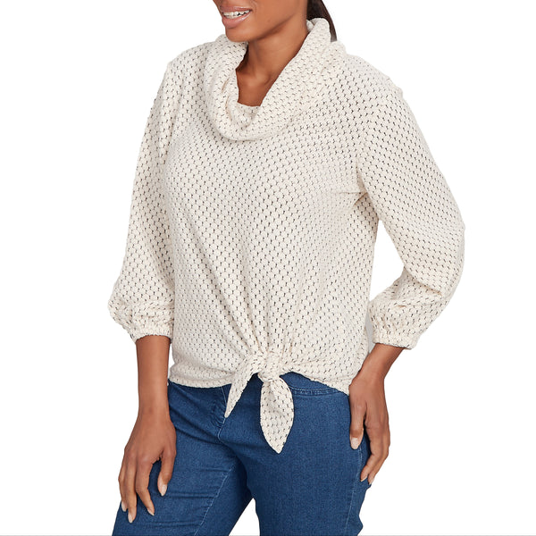 Ruby Rd. Womens Cowl Neck Honeycomb Chenille Long Sleeve Top