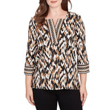 Ruby Rd. Womens Ikat Border 3/4 Sleeve Top